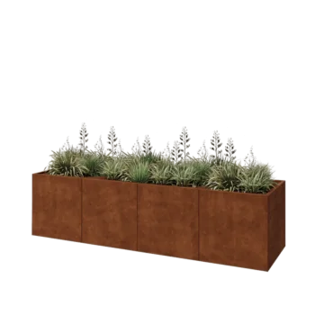 Jardinière XXL en acier Corten - Rectangle - 320 x 80 x 80 cm - Sanc plaque de fond