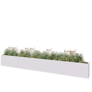 Jardinière XXL en acier - Rectangle - 480 x 30 x 60 cm - RAL9010 mat (blanc) - Avec plaque de fond