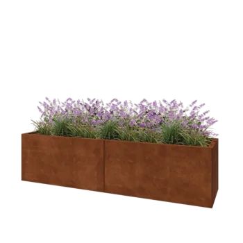 Jardinière XXL en acier Corten - Rectangle - 200 x 50 x 50 cm - Sanc plaque de fond
