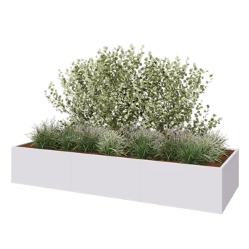 Jardinière XXL en acier - Rectangle - 360 x 120 x 60 cm - RAL9010 mat (blanc) - Sanc plaque de fond