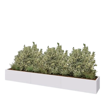 Jardinière XXL en acier - Rectangle - 360 x 50 x 40 cm - RAL9010 mat (blanc) - Avec plaque de fond