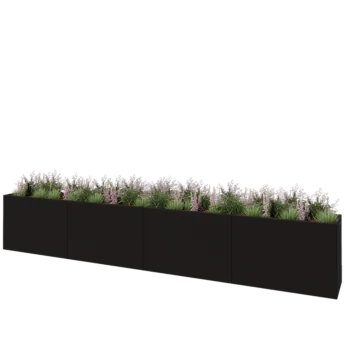 Jardinière XXL en acier - Rectangle - 480 x 50 x 80 cm - RAL9005 mat (noir) - Sanc plaque de fond