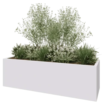 Jardinière en polyester - Rectangle - 200 x 60 x 60 cm - RAL9010 mat (blanc) - Avec fond