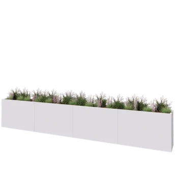 Jardinière XXL en acier - Rectangle - 480 x 40 x 80 cm - RAL9010 mat (blanc) - Avec plaque de fond