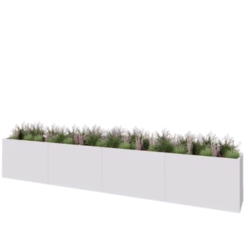 Jardinière XXL en acier - Rectangle - 480 x 50 x 80 cm - RAL9010 mat (blanc) - Avec plaque de fond