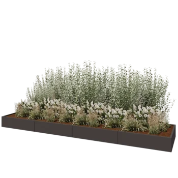 Jardinière XXL en acier - Rectangle - 480 x 100 x 30 cm - RAL7016 mat (gris anthracite) - Avec plaque de fond