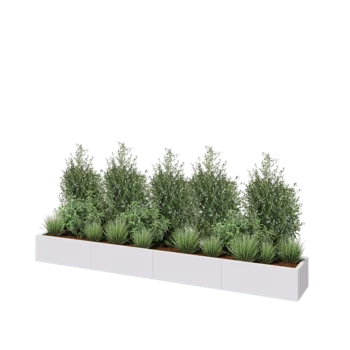 Jardinière XXL en acier - Rectangle - 320 x 40 x 30 cm - RAL9010 mat (blanc) - Avec plaque de fond