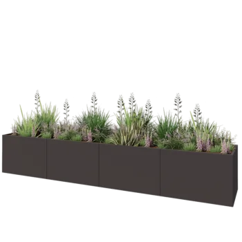 Jardinière XXL en acier - Rectangle - 480 x 80 x 80 cm - RAL7016 mat (gris anthracite) - Avec plaque de fond