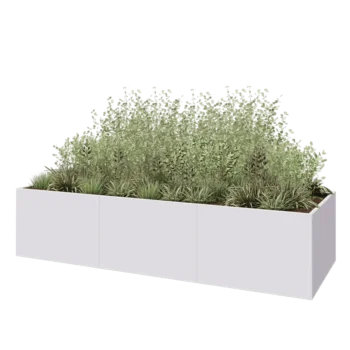 Jardinière XXL en acier - Rectangle - 360 x 120 x 80 cm - RAL9010 mat (blanc) - Avec plaque de fond