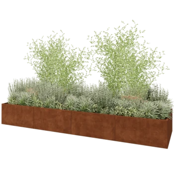 Jardinière XXL en acier Corten - Rectangle - 480 x 120 x 60 cm - Sanc plaque de fond