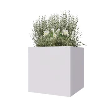 Jardinière en acier - Carré - 80 x 80 x 80 cm - RAL9010 mat (blanc) - Avec plaque de fond