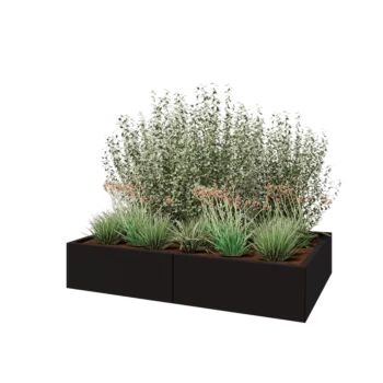 Jardinière XXL en acier - Rectangle - 160 x 100 x 30 cm - RAL9005 mat (noir) - Sanc plaque de fond