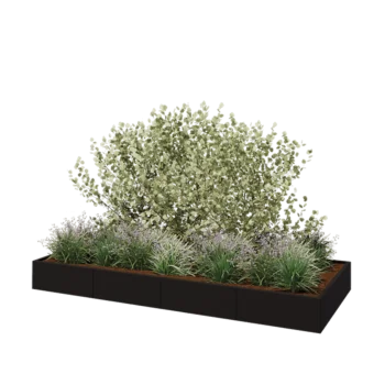 Jardinière XXL en acier - Rectangle - 320 x 120 x 30 cm - RAL9005 mat (noir) - Sanc plaque de fond