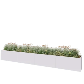 Jardinière XXL en acier - Rectangle - 480 x 50 x 60 cm - RAL9010 mat (blanc) - Avec plaque de fond