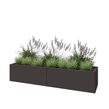 Jardinière XXL en acier - Rectangle - 200 x 50 x 40 cm - RAL7016 mat (gris anthracite) - Avec plaque de fond