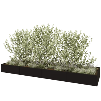 Jardinière XXL en acier - Rectangle - 480 x 120 x 40 cm - RAL9005 mat (noir) - Avec plaque de fond