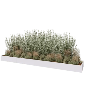 Jardinière XXL en acier - Rectangle - 480 x 80 x 30 cm - RAL9010 mat (blanc) - Avec plaque de fond