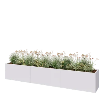 Jardinière XXL en acier - Rectangle - 360 x 50 x 60 cm - RAL9010 mat (blanc) - Sanc plaque de fond
