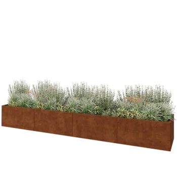 Jardinière XXL en acier Corten - Rectangle - 480 x 80 x 60 cm - Sanc plaque de fond