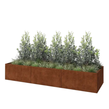 Jardinière XXL en acier Corten - Rectangle - 360 x 100 x 60 cm - Avec plaque de fond
