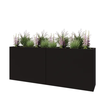 Jardinière XXL en acier - Rectangle - 200 x 40 x 80 cm - RAL9005 mat (noir) - Sanc plaque de fond