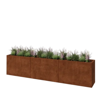 Jardinière XXL en acier Corten - Rectangle - 360 x 50 x 80 cm - Sanc plaque de fond
