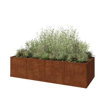 Jardinière XXL en acier Corten - Rectangle - 320 x 120 x 80 cm - Avec plaque de fond