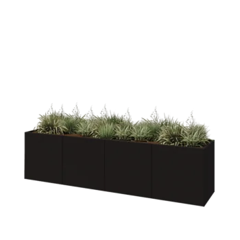 Jardinière XXL en acier - Rectangle - 320 x 60 x 80 cm - RAL9005 mat (noir) - Sanc plaque de fond