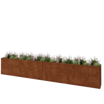 Jardinière XXL en acier Corten - Rectangle - 480 x 40 x 80 cm - Avec plaque de fond