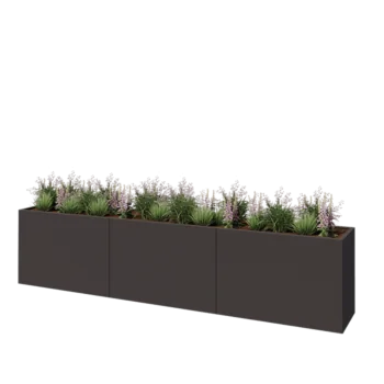 Jardinière XXL en acier - Rectangle - 360 x 50 x 80 cm - RAL7016 mat (gris anthracite) - Sanc plaque de fond