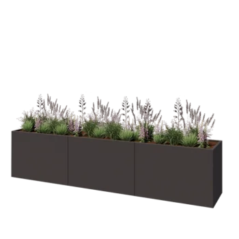 Jardinière XXL en acier - Rectangle - 360 x 60 x 80 cm - RAL7016 mat (gris anthracite) - Avec plaque de fond
