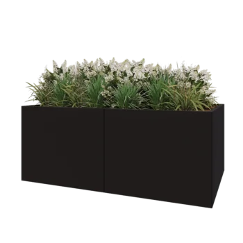 Jardinière XXL en acier - Rectangle - 200 x 120 x 80 cm - RAL9005 mat (noir) - Sanc plaque de fond