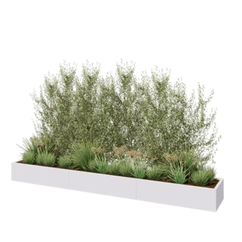 Jardinière XXL en acier - Rectangle - 360 x 50 x 30 cm - RAL9010 mat (blanc) - Avec plaque de fond