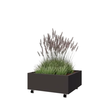 Jardinière en acier - Carré - 80 x 80 x 30 cm - Autre couleur RAL - Avec plaque de fond - Avec roulettes