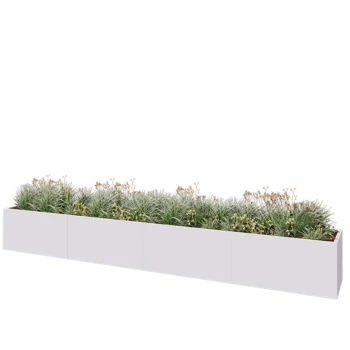 Jardinière XXL en acier - Rectangle - 480 x 60 x 60 cm - RAL9010 mat (blanc) - Sanc plaque de fond