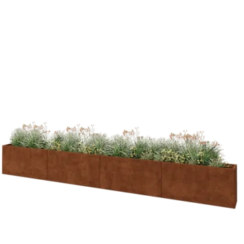 Jardinière XXL en acier Corten - Rectangle - 480 x 30 x 60 cm - Avec plaque de fond