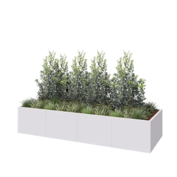 Jardinière XXL en acier - Rectangle - 320 x 100 x 60 cm - RAL9010 mat (blanc) - Avec plaque de fond
