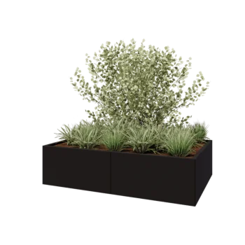 Jardinière XXL en acier - Rectangle - 160 x 100 x 40 cm - RAL9005 mat (noir) - Avec plaque de fond