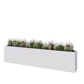 Jardinière XXL en acier - Rectangle - 360 x 40 x 80 cm - RAL9010 mat (blanc) - Sanc plaque de fond