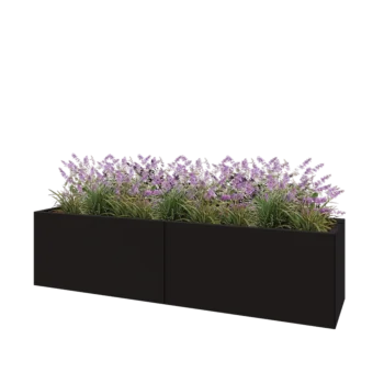Jardinière XXL en acier - Rectangle - 200 x 50 x 50 cm - RAL9005 mat (noir) - Sanc plaque de fond