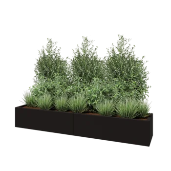 Jardinière XXL en acier - Rectangle - 200 x 40 x 30 cm - RAL9005 mat (noir) - Avec plaque de fond