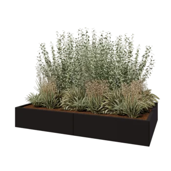 Jardinière XXL en acier - Rectangle - 200 x 120 x 30 cm - RAL9005 mat (noir) - Sanc plaque de fond