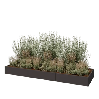 Jardinière XXL en acier - Rectangle - 360 x 100 x 30 cm - RAL7016 mat (gris anthracite) - Avec plaque de fond