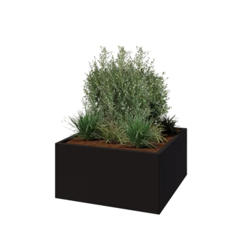 Jardinière en acier - Carré - 100 x 100 x 50 cm - RAL9005 mat (noir) - Avec plaque de fond
