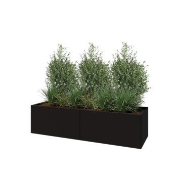 Jardinière XXL en acier - Rectangle - 160 x 50 x 40 cm - RAL9005 mat (noir) - Sanc plaque de fond