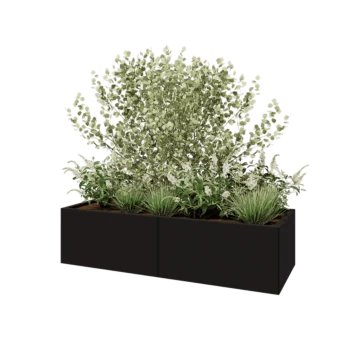 Jardinière XXL en acier - Rectangle - 160 x 60 x 40 cm - RAL9005 mat (noir) - Sanc plaque de fond