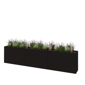 Jardinière XXL en acier - Rectangle - 360 x 40 x 80 cm - RAL9005 mat (noir) - Sanc plaque de fond