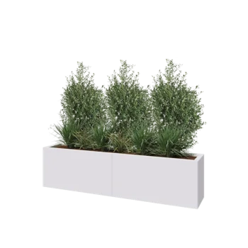 Jardinière XXL en acier - Rectangle - 160 x 30 x 40 cm - RAL9010 mat (blanc) - Avec plaque de fond