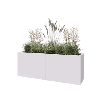 Jardinière XXL en acier - Rectangle - 160 x 40 x 60 cm - RAL9010 mat (blanc) - Avec plaque de fond