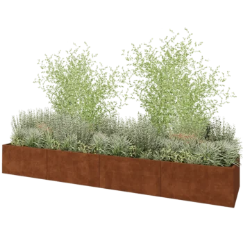 Jardinière XXL en acier Corten - Rectangle - 480 x 100 x 60 cm - Sanc plaque de fond